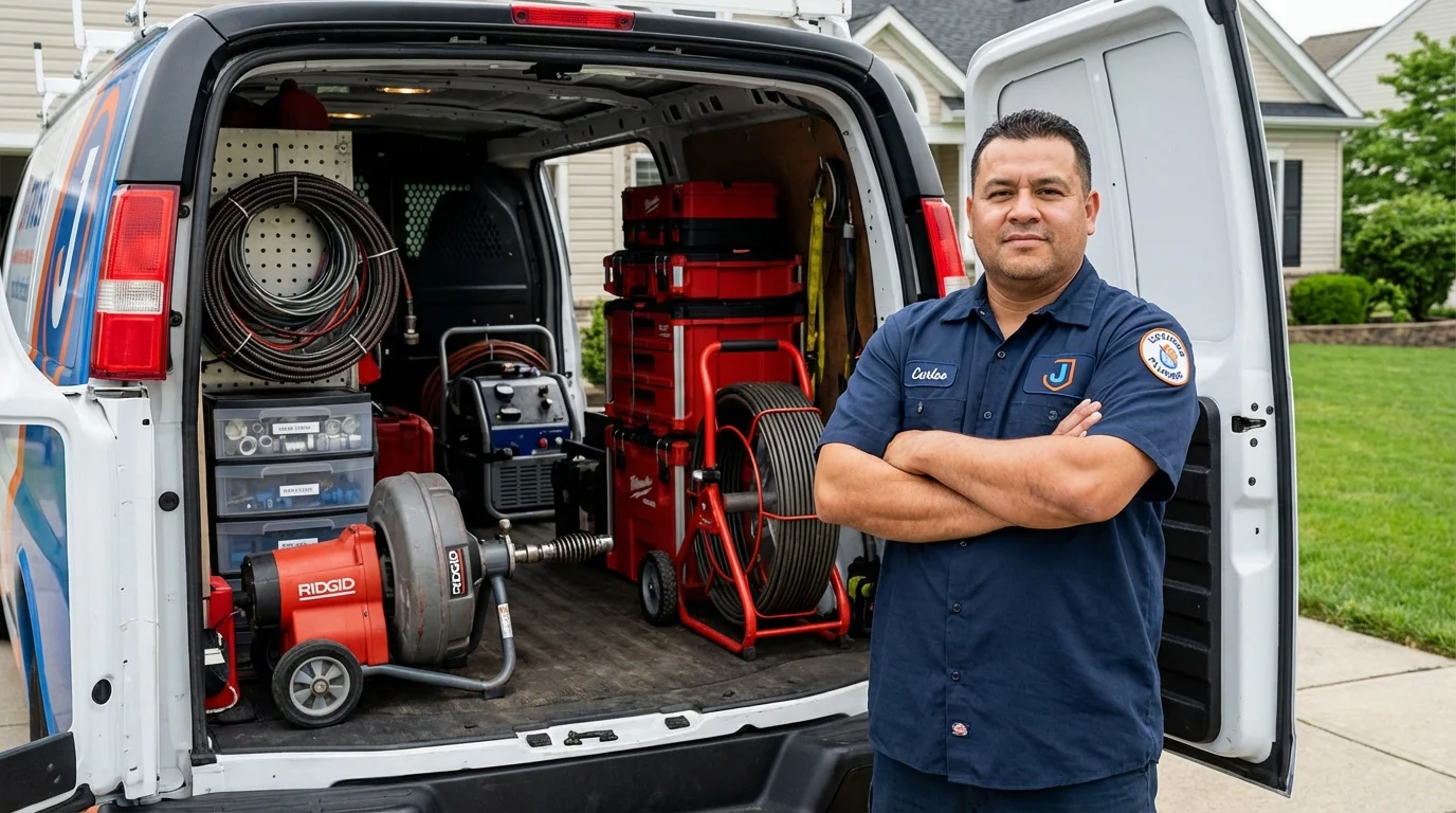 Professional drain cleaning equipment and Johns Plumbing LLC plumber in Alden
