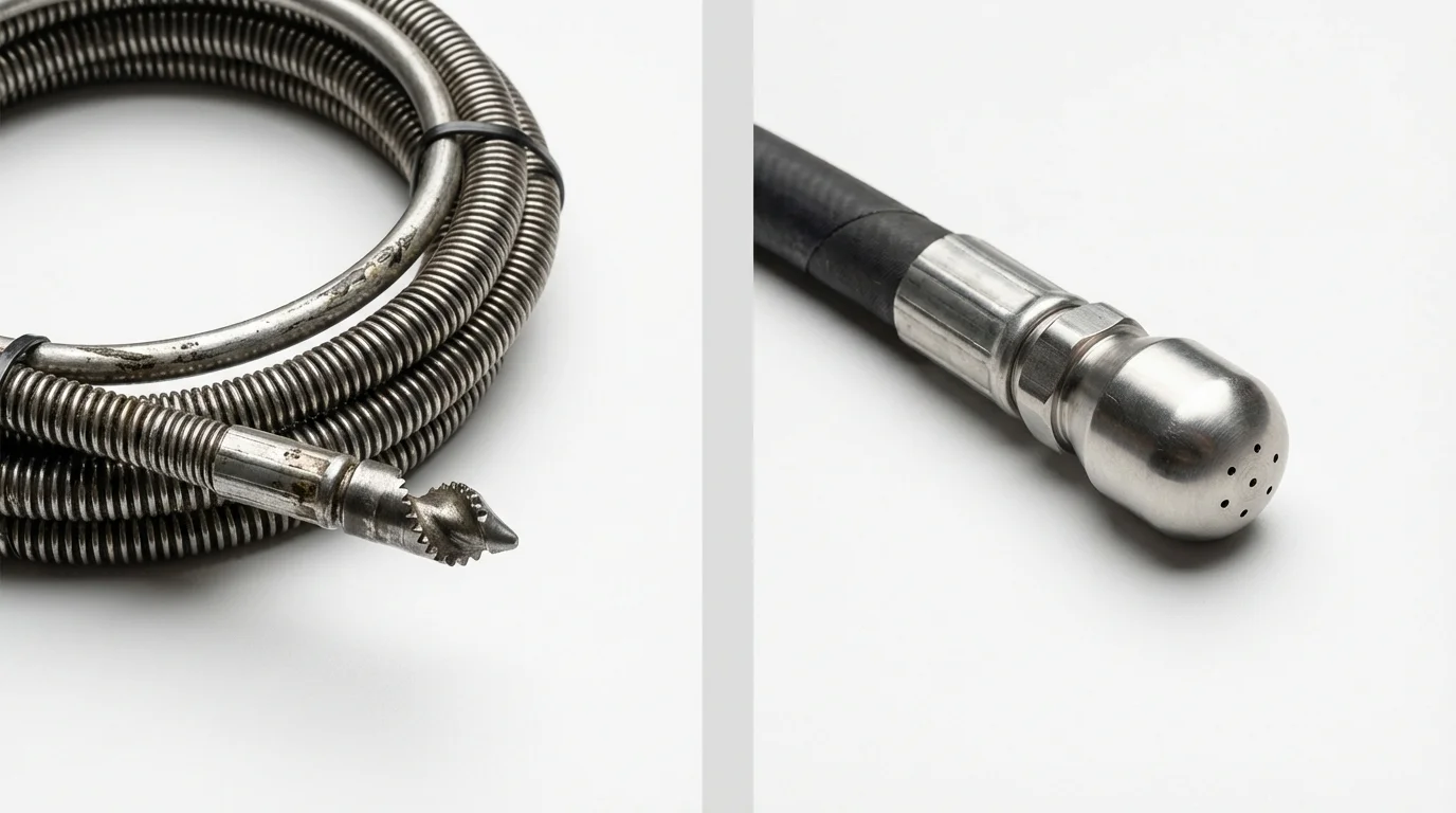 Drain snake cable and hydro jetting nozzle used for drain cleaning in Alden, NY