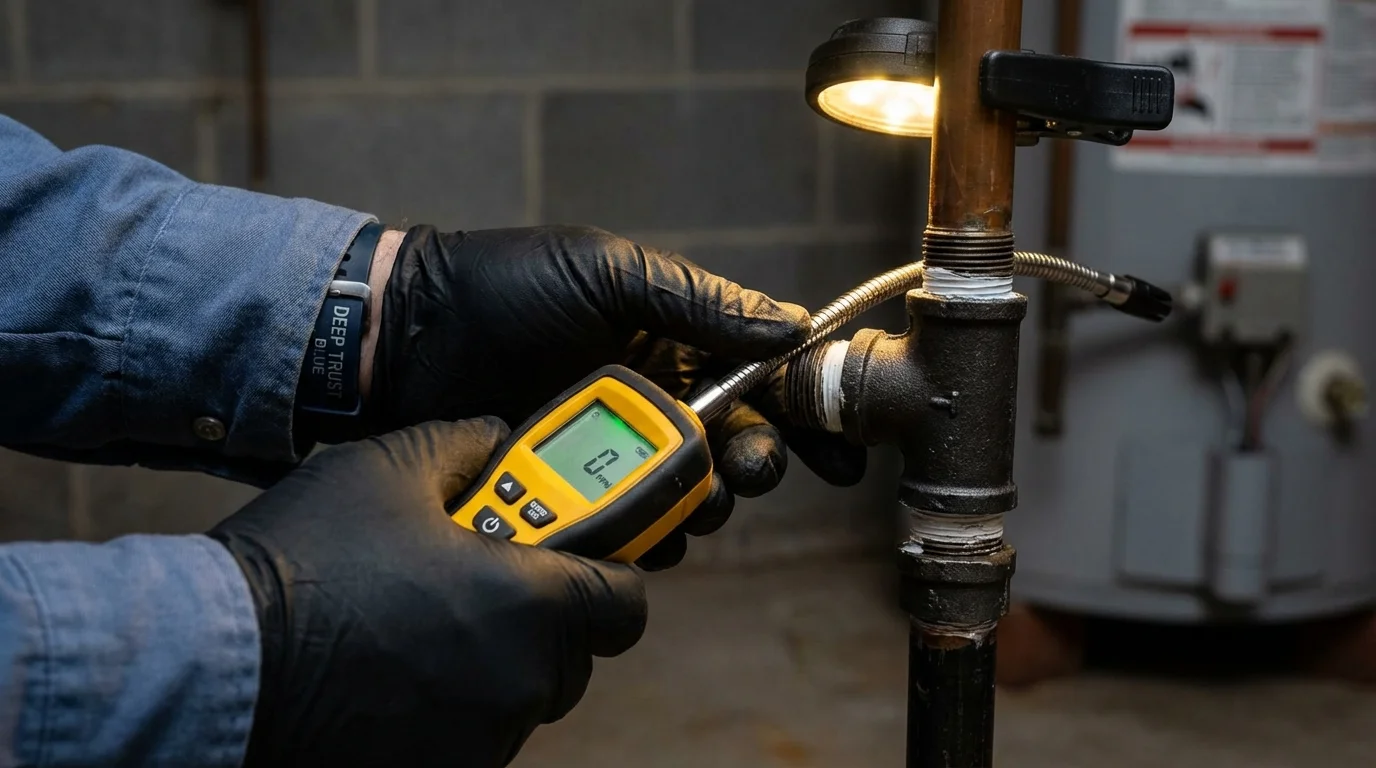 Gas leak detection with electronic sniffer by Johns Plumbing LLC in Alden