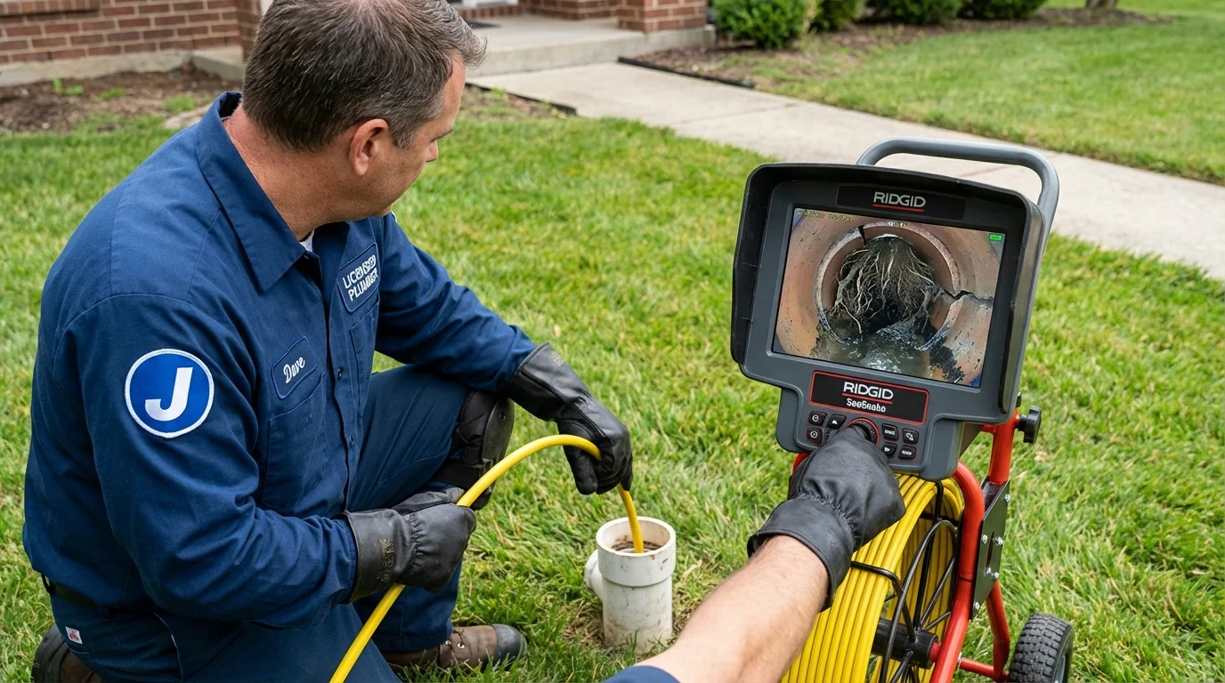 Sewer camera inspection being performed by Johns Plumbing LLC in Alden