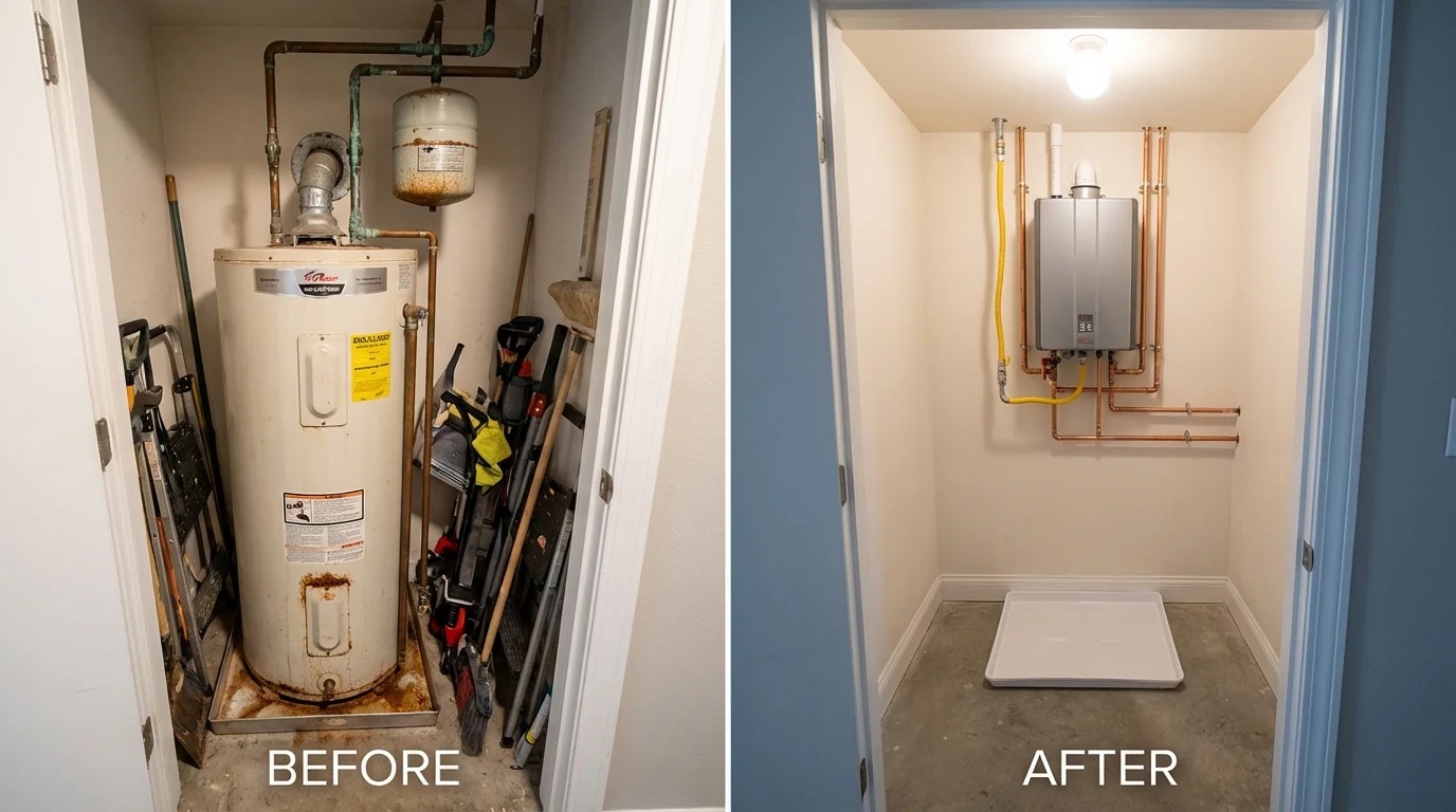 Tank water heater versus wall-mounted tankless unit comparison for Alden, NY homeowners