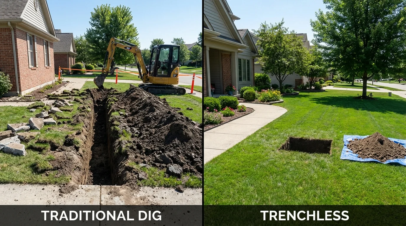Trenchless sewer repair with minimal yard damage versus traditional excavation in Alden, NY